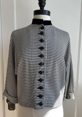 Chaqueta de pata de gallo vintage años 60 para mujer terciopelo cuello mandarín Nehru militar  Foto 1 de 4