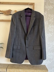 Men’s Austin Reed Pure Wool Dark Grey Herringbone Blazer Jacket Size 42L - Picture 1 of 11