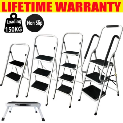 DAYPLUS® Folding 2-4 Step Ladder Stepladder NonSlip Tread Safety Steel Stool Steps Indoor
