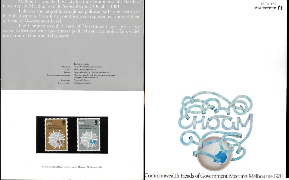 Paquete de estampillas QE2 1981 como nuevas australianas 24c/60c - emisiones de jefes de gobierno de Cwlth Foto 1 de 1