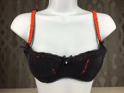 ALEGRO Sexy Lingerie with Lace Balconette Bra - 9007 Navy w/ Orange Sizes 30-40 - Image 1 of 4