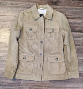 VTG Gap 100% Suede Coat Womens Sand Patch Pockets - S Read! - Picture 1 of 17