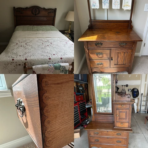 Victorian Antique Bedroom set Gentlemen's Dresser w/Hat Box, Bed & Wash Table Cover