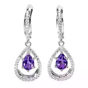 4.5Ct Pear Simulated Purple Amethyst Drop Dangle Earrings 14K Yellow Gold Plated - Picture 1 of 7