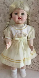 1950's Hard Plastic Walking Doll 22" Tall Blue Working Sleep Eyes New Blonde Wig - Picture 1 of 12