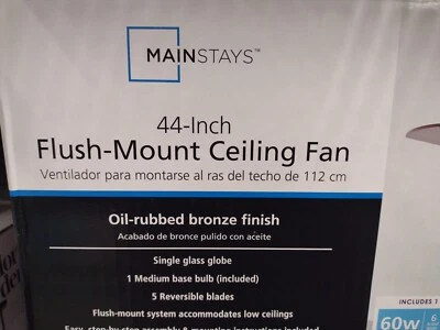 MAINSTAYS 44" HUGGER INDOOR CEILING FAN W/ SINGLE LIGHT, BRONZE *DISTRESSED PKG - Image 1 of 3