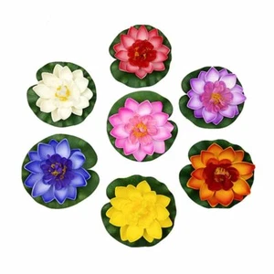 7 Pcs Artificial Floating Lotus Flower with Water Lily Pad for Pond Pool Decor - Picture 1 of 5