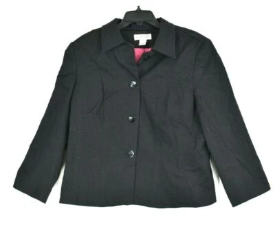 Judith Hart Women Black Button Front Collar Jacket Long Sleeve Cotton Stretch 16 - Image 1 of 4