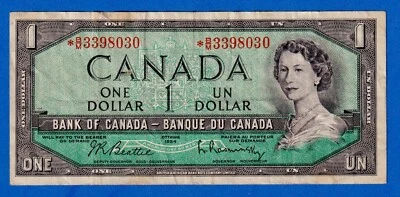 Canada $1 1954 BC-37bA-i / P-75b QE REPLACEMENT NOTE (Circulated) *B/M 3398030 - Image 1 of 3