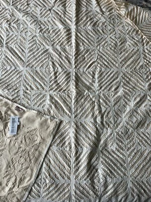 Toalha de mesa nova com etiquetas FabIndia qualidade herança aplique à mão algodão bege 90" - Imagem 1 de 4