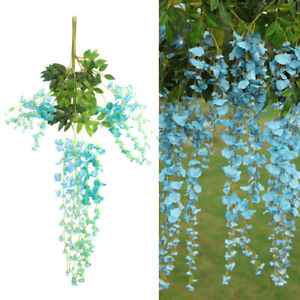 12x Blue Wedding Wisteria Leaf Plant Artificial Flower Vine Trailing Yard Decor