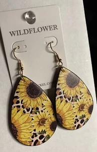 Sunflower Leopard Teardrop Earrings - Picture 1 of 4