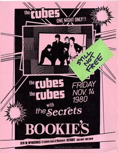 1980 14 de noviembre THE CUBES + The Secrets Bookie's 870 Detroit Punk Rock & Roll FLYER - Imagen 1 de 1