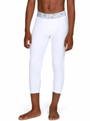 Under Armour Heatgear Boys 3/4 Leggings Youth Small White/Mod Gray 1328980-100 - Image 1 of 2