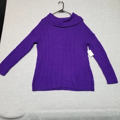 Suéter Coldwater Creek Royal Púrpura Tejido con Cable Capucha Cuello Lana Cachemira Nuevo con Etiquetas Foto 1 de 4