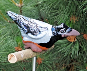 Keramik Gartenstecker Dekoration Statue Krähe Vogel H12cm Midene Handgefertigt - Bild 1 von 12
