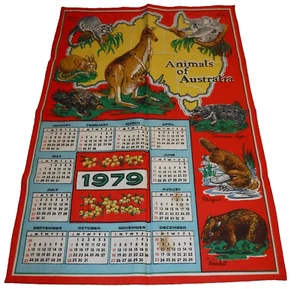 Vintage 1979 Calendar Australia Pure Linen Tea Towel ~ Animals of Australia~ - Bild 1 von 3