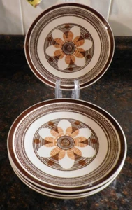 S/4 American Contemporary Ironstone Fantasia 7.25" Plates Brown Flower - Picture 1 of 2