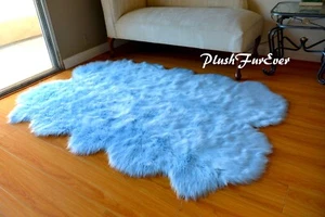 Baby Blue Furry Quad Sheepskin  Nursery Rug 5' x 7' feet - Picture 1 of 3