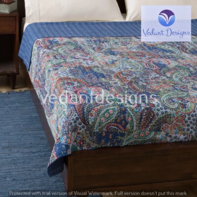 印度复古被子 Kantha Paisley 床罩棉毯 Ralli Gudari — 第 1/4 张图片
