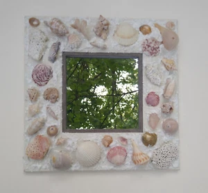 10" Seashell Mirror newly painted and beautifully hand decorated - Picture 1 of 6
