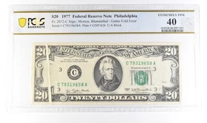 1977 $20 PA FRN Fr#2072-C Gutter Fold Error Extremely Fine 40 PCGS *5473 - Picture 1 of 3