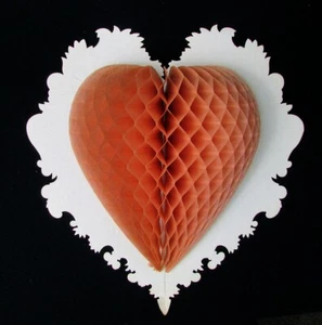 LARGE Honeycomb Valentine Flat Back Heart Decoration 14" x 14" Vintage Die cut - Picture 1 of 5