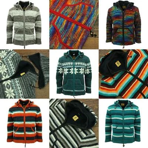Handgestrickte Wolle Kapuzenjacke Cardigan Hoodie Nepal warm gefüttert Hippie Reißverschluss - Bild 1 von 102
