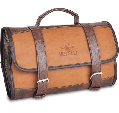 Vetelli Foldable Leather Travel Toiletry Bag for Men - Brand New - Image 1 of 4