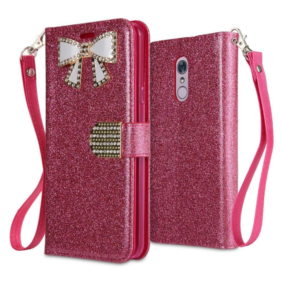 Estuche tipo billetera de cuero con diamantes brillantes abatible magnético para LG Stylo 5 Plus 4 Foto 1 de 4