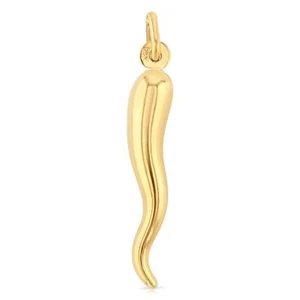 14K Yellow Gold Cornicello Italian Horn 30MM Good Luck Pendant Charm for Chain - Picture 1 of 8