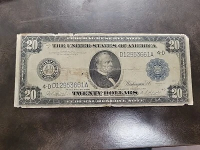 1914 $20 FEDERAL RESERVE NOTE CLEVELAND, OH CIRCULATED FR 978 - Image 1 of 4