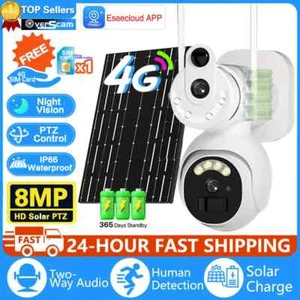 4G SIM Solar Security Cameras Wireless Outdoor 8MP 4K HD Video Surveillance - Picture 1 of 32