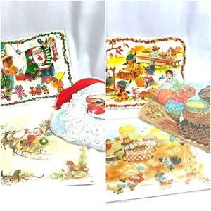 Vintage 3 Thanksgiving/Weihnachten wendbare Vinyl Tischsets von Kirby, - Bild 1 von 12