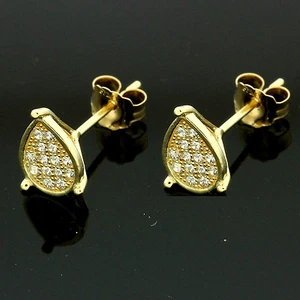 9ct Yellow Gold Micro Pave Set C/Z Stud Earrings GIFT BOXED - Picture 1 of 1