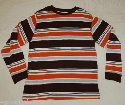 Camiseta Niño Marrón Cuello Redondo Naranja Gris Beige Rayas Talla 2X Manga Larga Foto 1 de 2