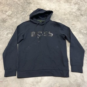 HUGO BOSS Soody Mirror Men’s Cotton-Piqué Hoodie in Blue 50510480 Size Small - Picture 1 of 6