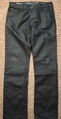 Кольцо огня джинсы мужчин размер 34 x 34 тонкий черный прямой крой город износ мотоциклиста молнии - Изображение 1 из 4