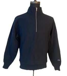 Champion Reverse Weave 1/4 Zip Sweatshirt Mens Small Black Heavyweight NEW - Picture 1 of 15