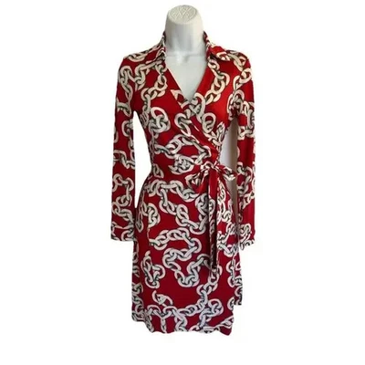 Vestido envolvente de seda con eslabones de cadena rojo profundo talla 8 DVF Diane von Furstenberg JEANNE Foto 1 de 4