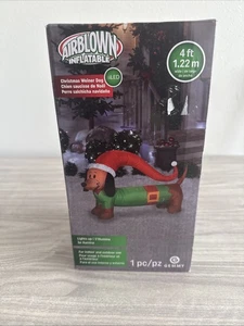 Dachshund Weiner Perro Inflable con Sombrero de Santa Navidad Gema Soplada por Aire 4 Pies LED - Imagen 1 de 6