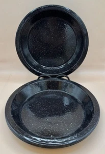 Set Posten 4 Vintage schwarz weiß Spritz Emaillegeschirr Emaille Sprenkel Pfanne Teller 10" - Bild 1 von 3