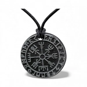 Welsh slate vegvisir pendant on leather adjustable necklace, 40-70 cm - Picture 1 of 3