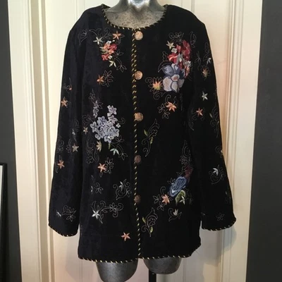 Chaqueta Indigo Moon Mujer Floral Bordada Talla M Negra Artística Boho Maximalista Foto 1 de 4