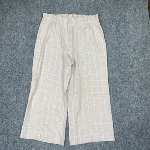 Sharagano Pants Womens Size M Beige Check Linen Blend Beach Lagenlook Casual - Picture 1 of 9