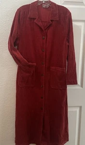 Vintage APRIL CORNELL Heavy Red Corduroy Collared Button Up Coat Dress sz S - Picture 1 of 15