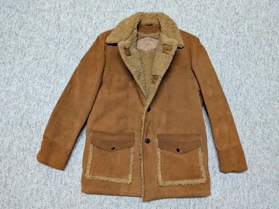 vintage WESTERN split-sude COWHIDE leather coat 42 brown RANCHER cowboy SHERPA - Image 1 of 4