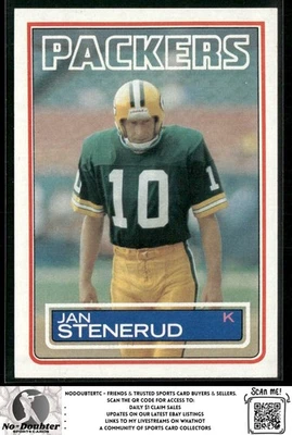 1983 Topps #85 Jan Stenerud Green Bay Packers 83TF - Image 1 of 2