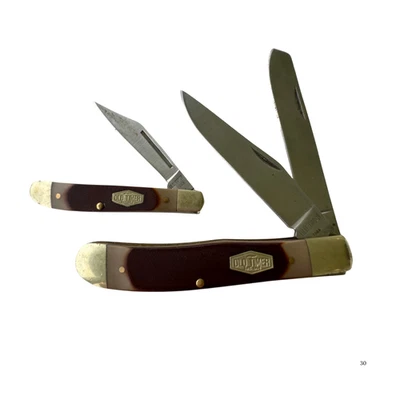 Old Timer 1023 Pocket Knife Pair Brown Slip Joint Standard Mini Sharp Edges - Image 1 of 4