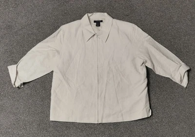 Silkland Silk & Linen Lined Full Zip Collared Box Jacket Size XL White  - Image 1 of 4
